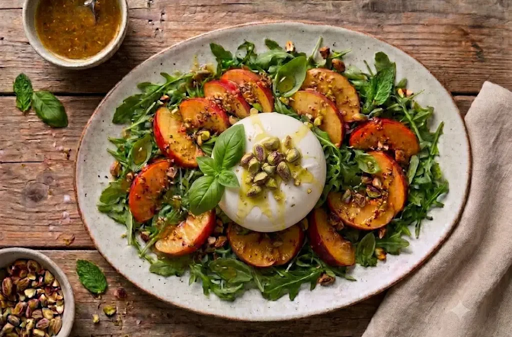 Summer Burrata & Nectarine Salad, Burrata and nectarine salad, burrata